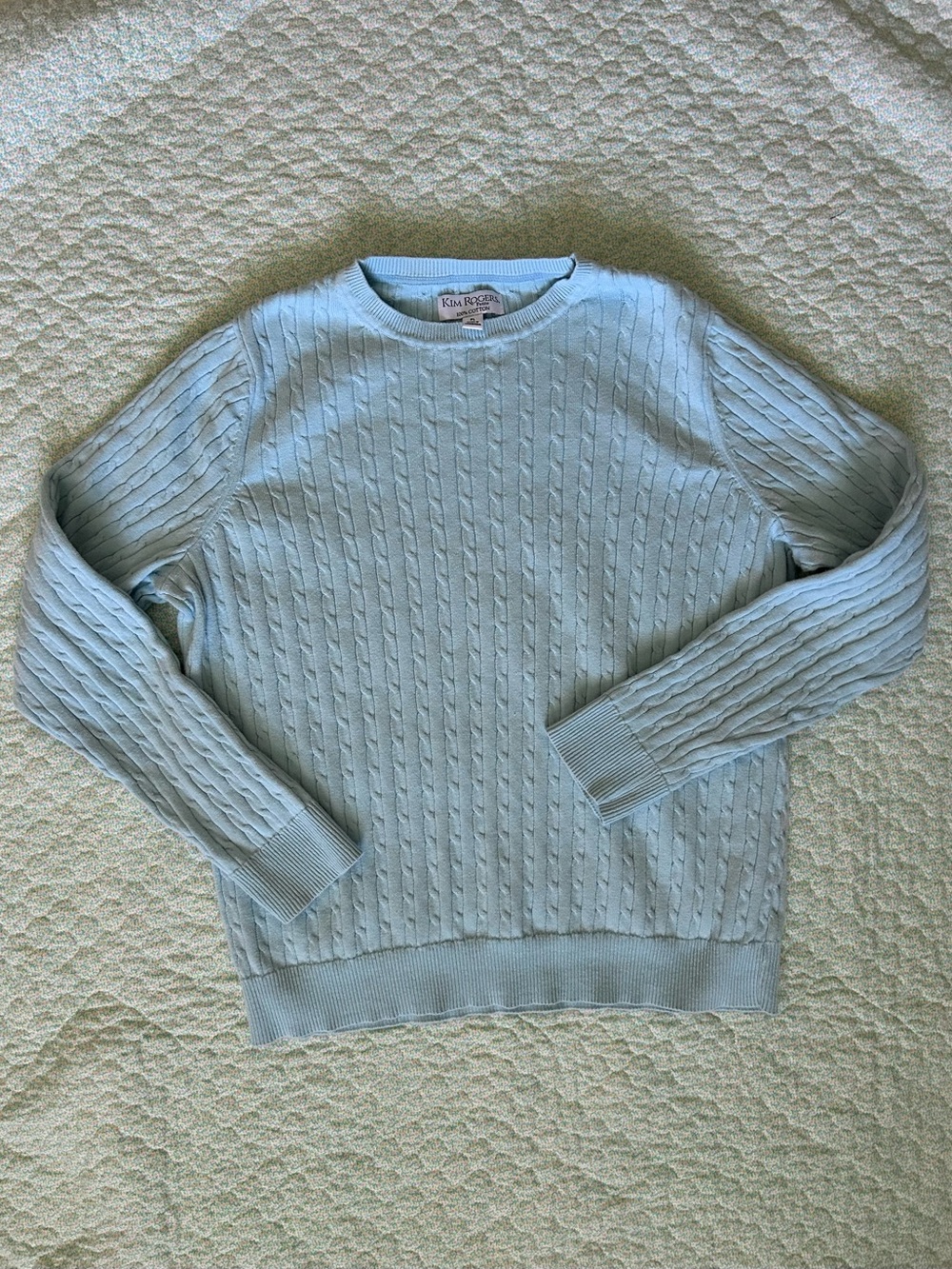 Light Blue Cable-Knit Crewneck Sweater